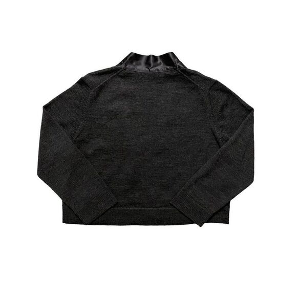 Calvin Klein Women’s Gray Wool Blend Cropped Open Front Cardigan With Ribbon Tri - Picture 2 of 5